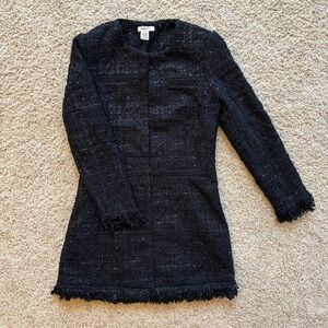 Vertigo Paris Wool Fringe Tweed Boucle Black Long Blazer Lady Jacket Coat Small